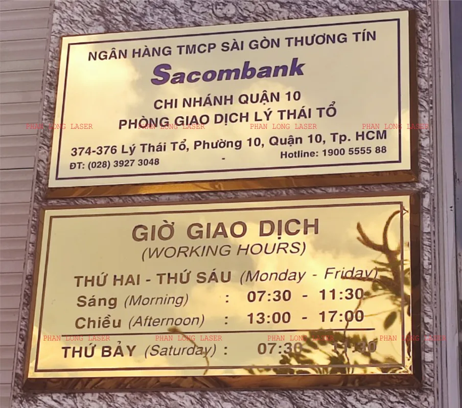 Biển bảng tên văn phòng chi nhánh công ty bằng inox mạ màu khắc ăn mòn tại Quận 10, Quận Tân Phú TP Hồ Chí Minh