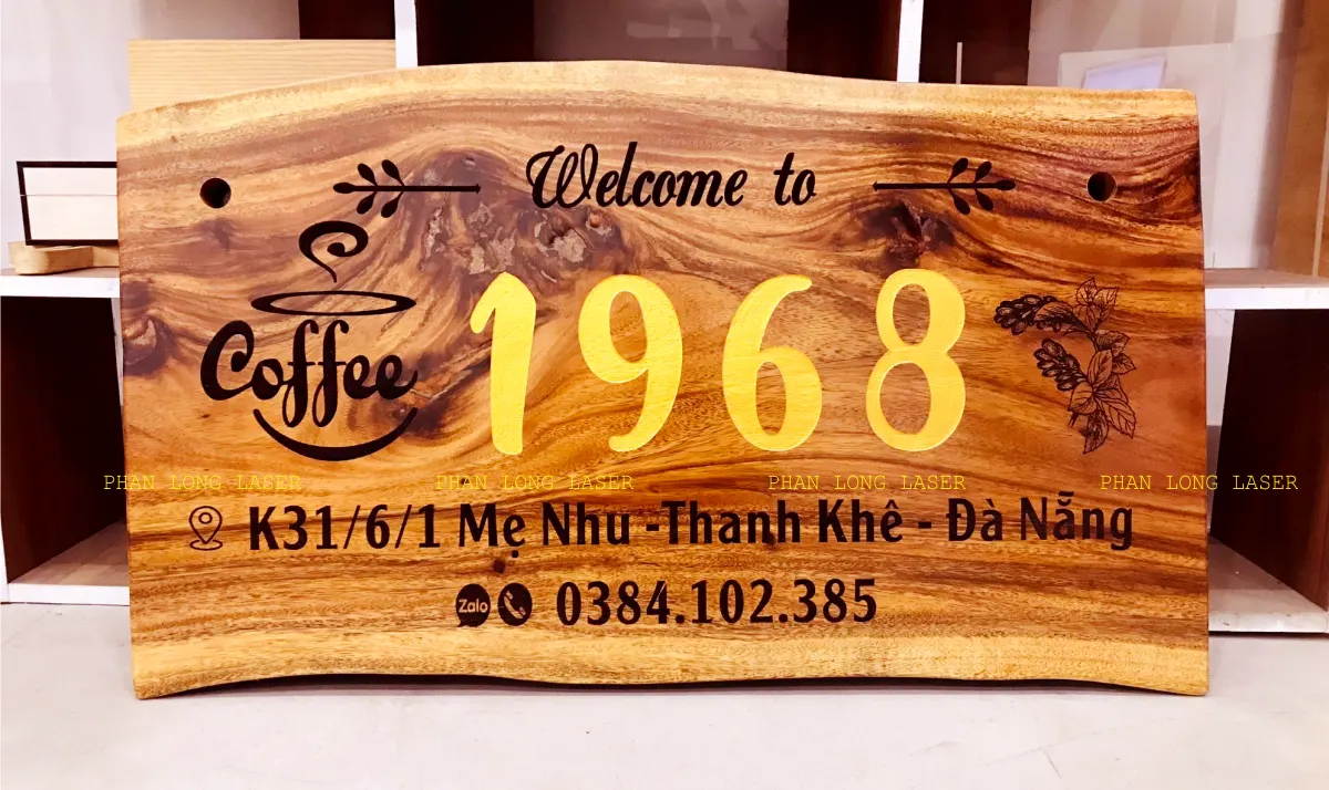 Làm bảng hiệu bằng gỗ me tây cho quán cafe 1968 tại Thanh Khê Đà Nẵng