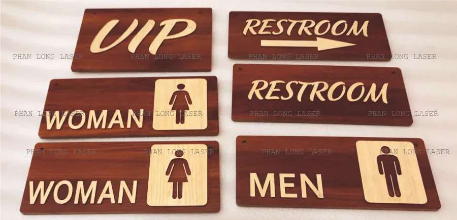 Biển bảng chỉ dẫn làm bằng gỗ thông cho nhà vệ sinh, toilet, Restroom dán chữ gỗ nổi tại Phú Nhuận, Quận 10, Quận Bình Thạnh, Tân Phú, Quận 7, Sài Gòn
