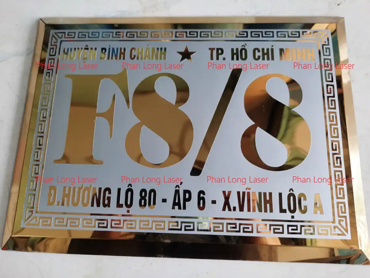Bảng số nhà làm bằng inox mạu màu vàng khắc phun cát nội dung tại Bình Tân, Bình Thạnh, Tân Phú, Tân Bình, Gò Vấp, Thủ Đức, TP Hồ Chí Minh Tphcm