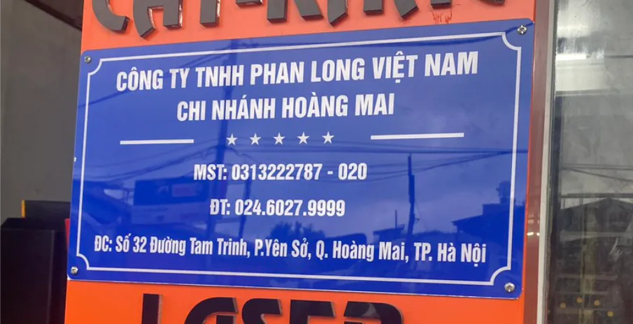 Biển bảng tên văn phòng công ty làm bằng nhựa mica acrylic in màu UV nội dung tại Hoàng Mai Hà Nội