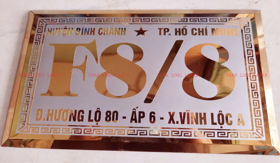 Khắc ăn mòn trên kim loại inox vàng gương làm biển số nhà tại Tân Phú, Bình Tân, Thủ Đức, Gò Vấp, Tân Bình, Bình Thạnh, Phú Nhuận, Sài Gòn