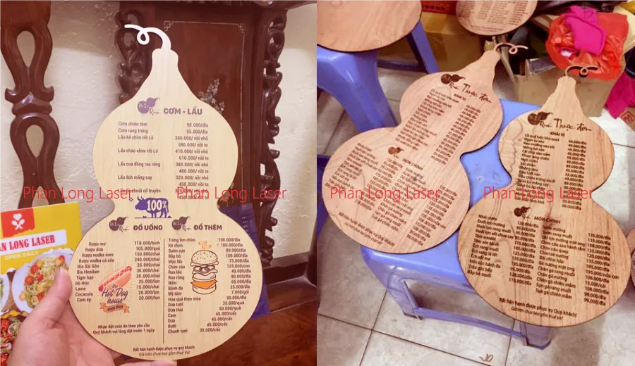 Làm menu thực đơn hình bầu hồ logo gỗ thông, gỗ sồi tại Sài Gòn, Hà Nội, Hải Phòng, Đà Nẵng, Cần Thơ