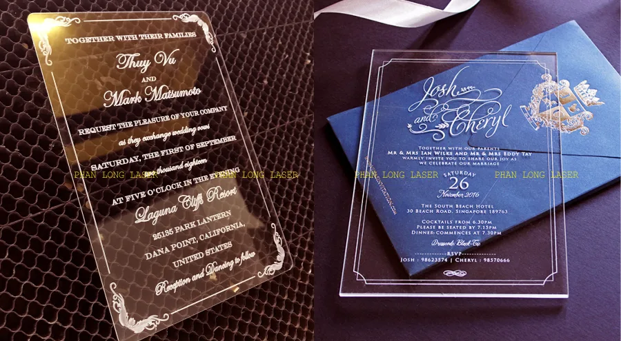 Thiệp cưới làm bằng Nhựa Mica Acrylic trong suốt khắc laser tại TP Hồ Chí Minh, Hà Nội, Đà Nẵng, Hải Phòng, Cần Thơ